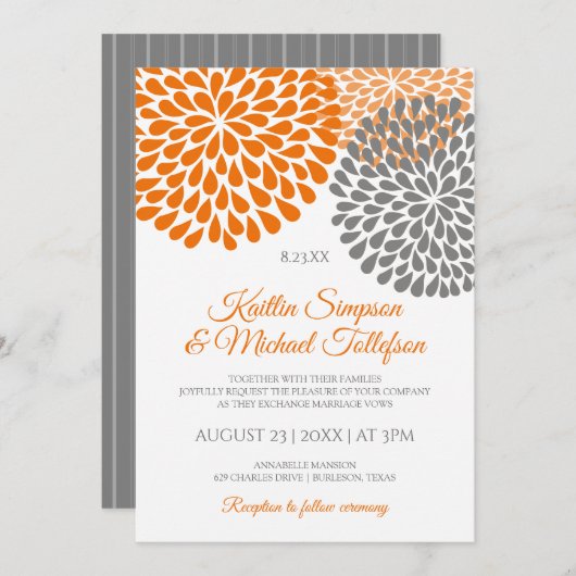 Einladungen zu Orange & Gray Hochzeiten | Floral & (Vorne/Hinten)