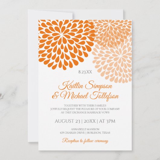 Einladungen zu Orange & Peach Hochzeiten | Floral  (Vorderseite)