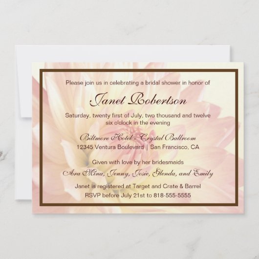 Einladungen zu Orangendusche und Rosa Bridal (Rückseite)