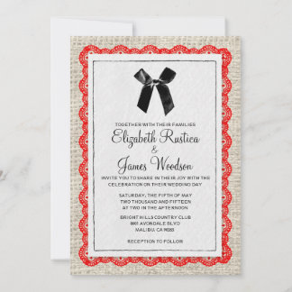 Einladungen zu Red & Black Country Burlap Hochzeit