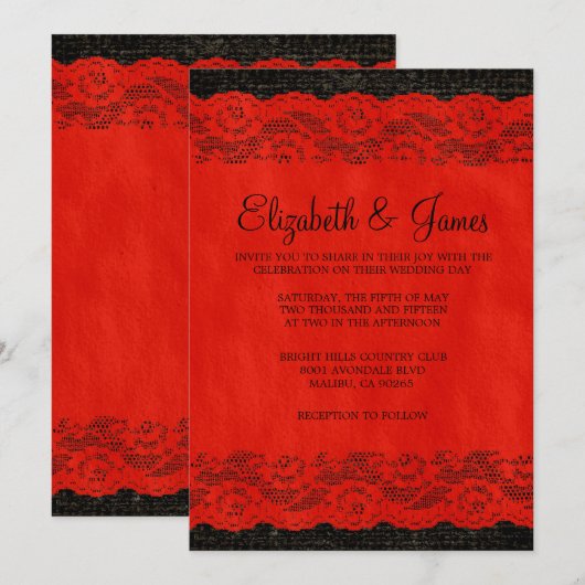 Einladungen zu Red & Black Rustic Lace Wedding (Vorne/Hinten)