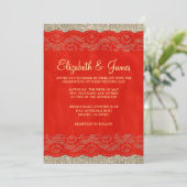 Einladungen zu Red & Gold Rustic Lace Wedding (Stehend Vorderseite)