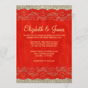 Einladungen zu Red & Gold Rustic Lace Wedding