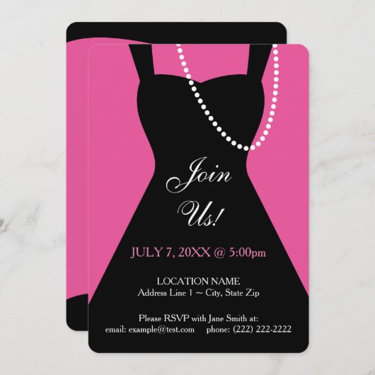 Einladungen zu rosa und schwarzen Kleidern (Vorne/Hinten)