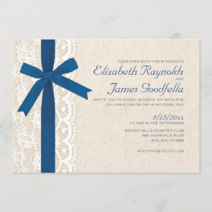 Einladungen zu Royal Blue Bow & Lace Wedding