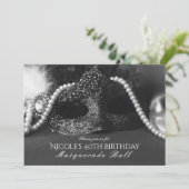 Einladungen zu Schwarz-Weiß-Maskenmasken und Perle (Stehend Vorderseite)