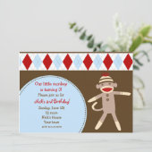 Einladungen zu Sock Monkey Custom Birthday Party (Stehend Vorderseite)