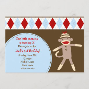 Einladungen zu Sock Monkey Custom Birthday Party