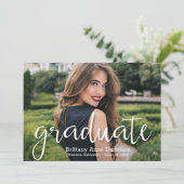 Einladungen zu trendy Script Foto Graduation Party (Stehend Vorderseite)