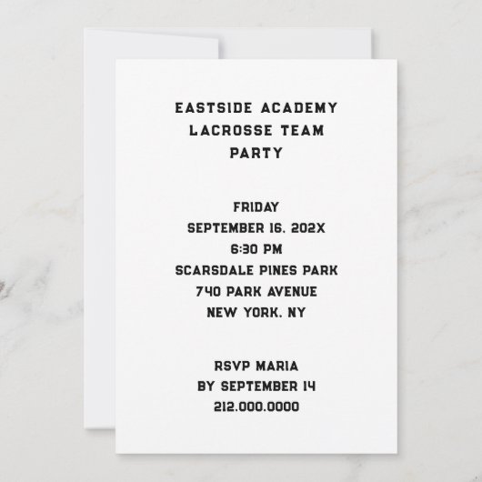 Einladungen zu Veranstaltungen des Lacrosse-Teams (Rückseite)