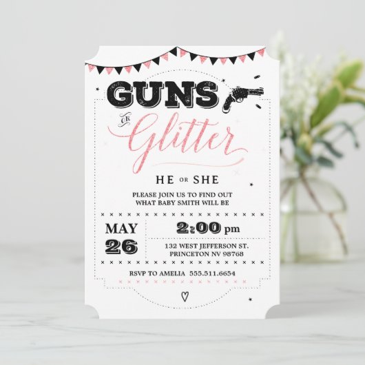 Einladungen zu Waffen oder Glitzer (Stehend Vorderseite)