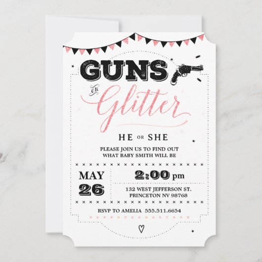 Einladungen zu Waffen oder Glitzer (Vorderseite)