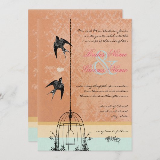 Einladungen zu Whimsical Vintag Bird Cage Wedding (Vorne/Hinten)
