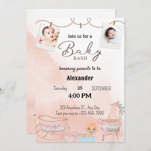 Einladungen zu zwei rosa Windeln (Vorne/Hinten)