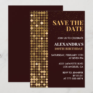 Einladungen zum 100. Geburtstag Save the Date Gold