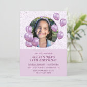 Einladungen zum 11. Geburtstag Balloons Foto Lila (Stehend Vorderseite)