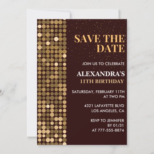 Einladungen zum 11. Geburtstag Save the Date Gold (Vorderseite)