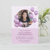 Einladungen zum 14. Geburtstag Balloons Foto Lila (Stehend Vorderseite)