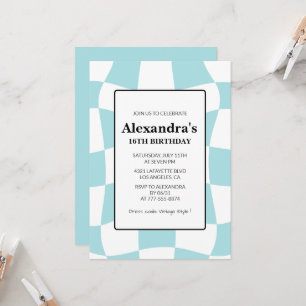 Einladungen zum 16. Geburtstag Retro Kariert Blau