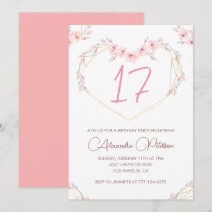 Einladungen zum 17. Geburtstag Boho Floral Rosa