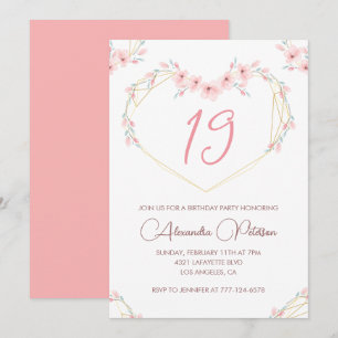 Einladungen zum 19. Geburtstag Boho Floral Rosa
