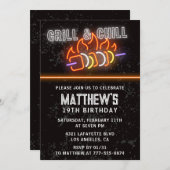 Einladungen zum 19. Geburtstag Grillen Neon (Vorne/Hinten)