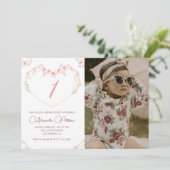 Einladungen zum 1. Geburtstag Boho Floral Foto (Stehend Vorderseite)