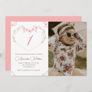 Einladungen zum 1. Geburtstag Boho Floral Foto