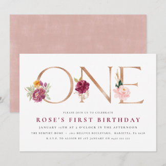 Einladungen zum 1. Geburtstag | Rose
