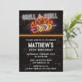 Einladungen zum 20. Geburtstag Grillen Neon (Stehend Vorderseite)