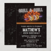 Einladungen zum 20. Geburtstag Grillen Neon (Vorne/Hinten)