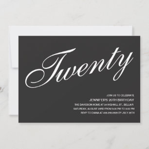 Einladungen zum 20. Geburtstag in Schwarz und Weiß