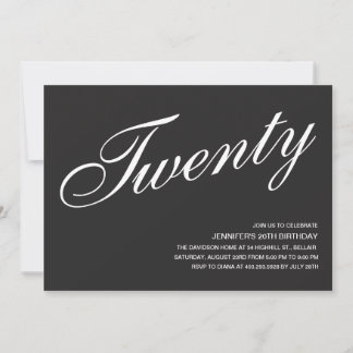 Einladungen zum 20. Geburtstag in Schwarz und Weiß