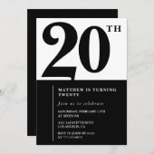 Einladungen zum 20. Geburtstag Schwarz und Weiß El (Vorne/Hinten)