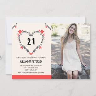 Einladungen zum 21. Geburtstag Blumenherz