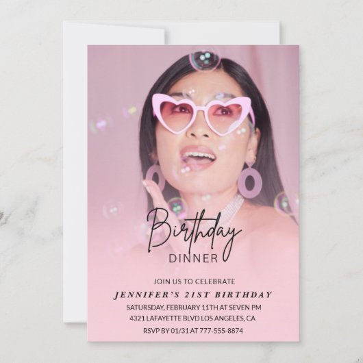 Einladungen zum 21. Geburtstag Geburtstag Abendess (Vorderseite)