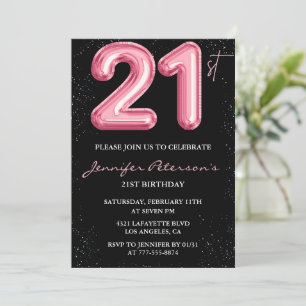 Einladungen zum 21. Geburtstag Pink Balloon Glam S