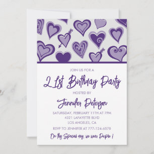 Einladungen zum 21. Geburtstag Purple Hearts
