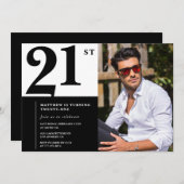 Einladungen zum 21. Geburtstag Schwarz-weißes Foto (Vorne/Hinten)