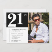 Einladungen zum 21. Geburtstag Schwarz-weißes Foto (Vorderseite)