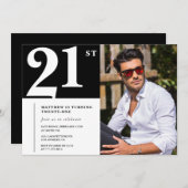 Einladungen zum 21. Geburtstag Schwarz-weißes Foto (Vorne/Hinten)