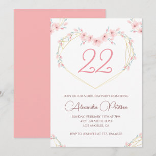 Einladungen zum 22. Geburtstag Boho Floral Rosa
