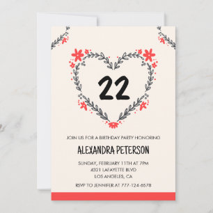 Einladungen zum 22. Geburtstag für sie floral Herz