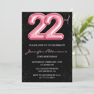 Einladungen zum 22. Geburtstag Pink Balloon Glam S