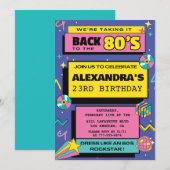 Einladungen zum 23. Geburtstag Throwback Party 80e (Vorne/Hinten)