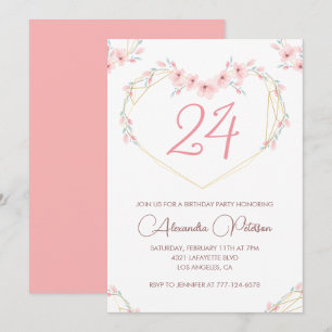 Einladungen zum 24. Geburtstag Boho Floral Rosa