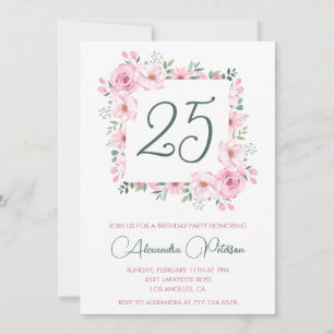 Einladungen zum 25. Geburtstag Floral Elegant Rosa
