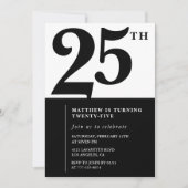 Einladungen zum 25. Geburtstag Schwarz-weiß Elegan (Vorderseite)