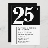 Einladungen zum 25. Geburtstag Schwarz-weiß Elegan (Vorne/Hinten)