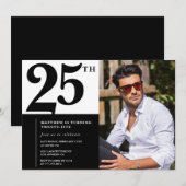 Einladungen zum 25. Geburtstag Schwarz-weißes Foto (Vorne/Hinten)